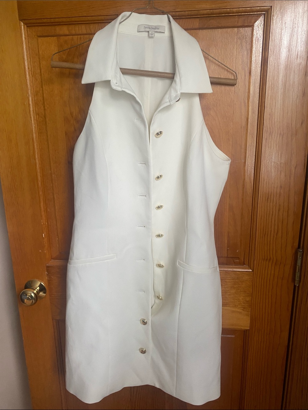 Pierre Cardin Cream Sleeveless Collared Button-Front Mini Dress